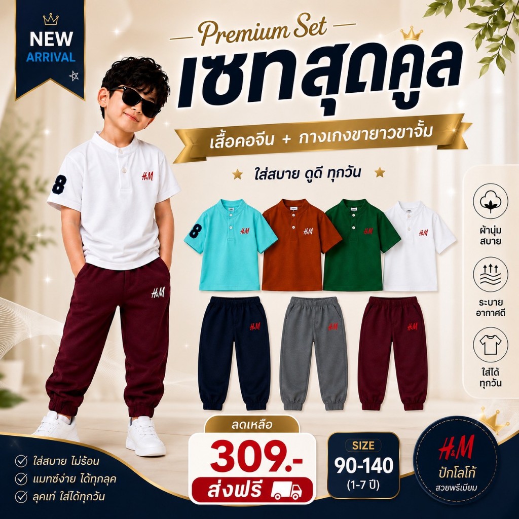 เซทสุดคูล มาใหม่ เซทเสื้อคอจีนคู่กางเกงขายาวปัก HM(เอชเอ็ม) หล่อ ใส่แล้วหรูแบบไม่ต้องเติม มีหลายแบบให้เลือก