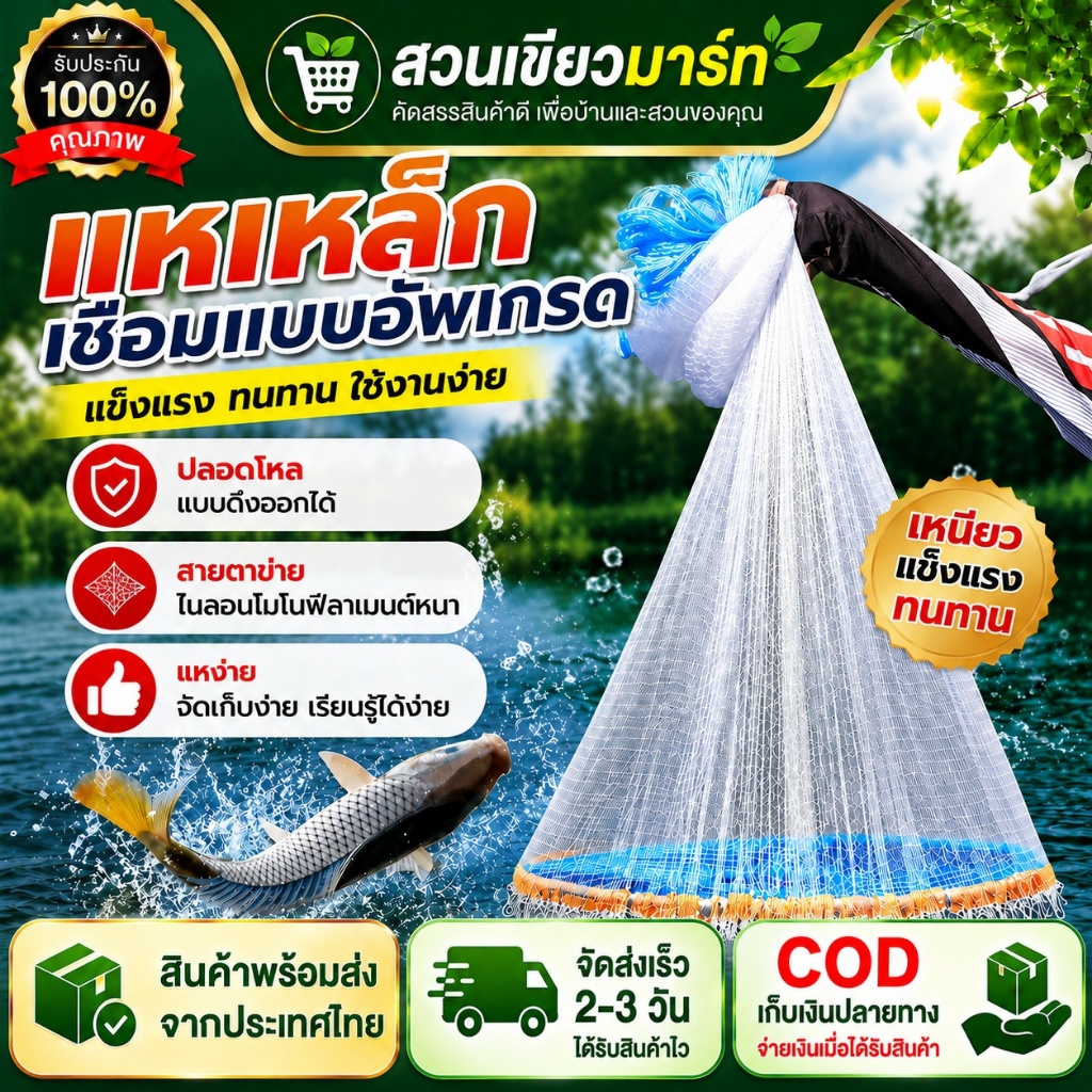 แหฝรั่ง แหจับปลา แหฝรั่งถูกๆ 5 ศอก/ 7 ศอก/ 9.6 ศอก/12 ศอก/13 ศอก ใช้ง่ายแข็งแรง แหจีน แหหว่าน แหอัตโนมัติ