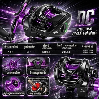 SOUGA รอกเบท DC ป้องกันสายพัน เฟือง 7.1:1 แรงดึง 15KG สปูลเบา 11.7g ขว้างเหยื่อ 0.8g มีเสียงเตือน น้ำจืด/น้ำเค็ม