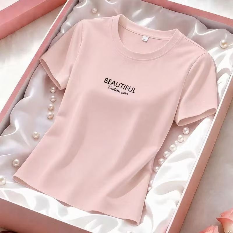 เสื้อยืดแขนสั้นทรงสบายๆ สำหรับคุณแม่ สไตล์ใหม่สำหรับฤดูร้อน คอกลม เก๋ไก๋และใช้งานได้หลากหลาย เสื้อแฟชั่นเฉพาะกลุ่ม