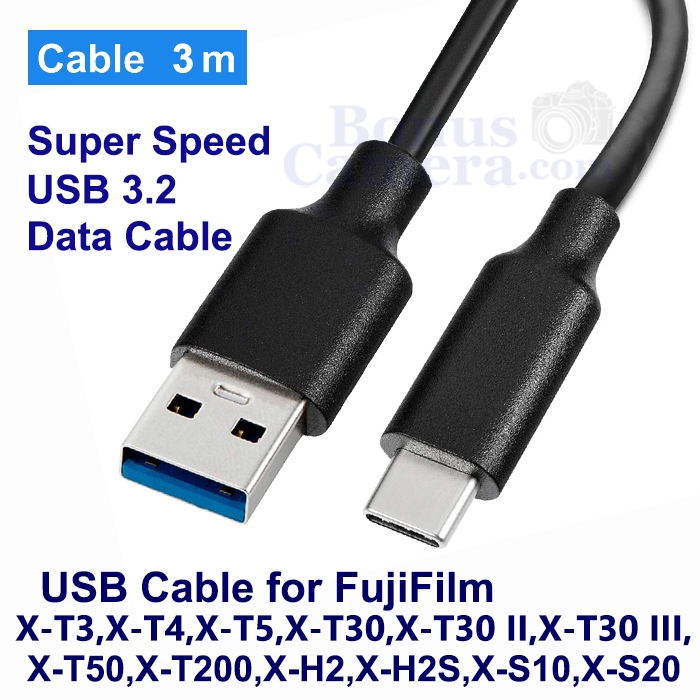 สาย USB ยาว 3m ต่อฟูจิ  X-T3,T4,T5,X-H2,X-H2S,X-T30 II,X-T30 III,X-T50,X-T200,X-S10,X-S20 Cable for 
