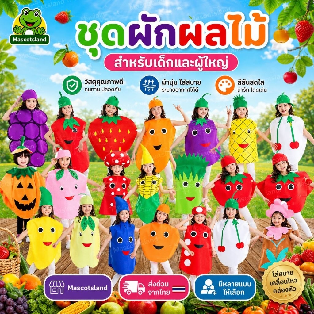 ชุดผลไม้ ชุดผัก เด็ก/ผู้ใหญ่ ชุดแฟนซี ชุดคอสเพลย์ ชุดแฟนซีผัก ชุดการแสดง