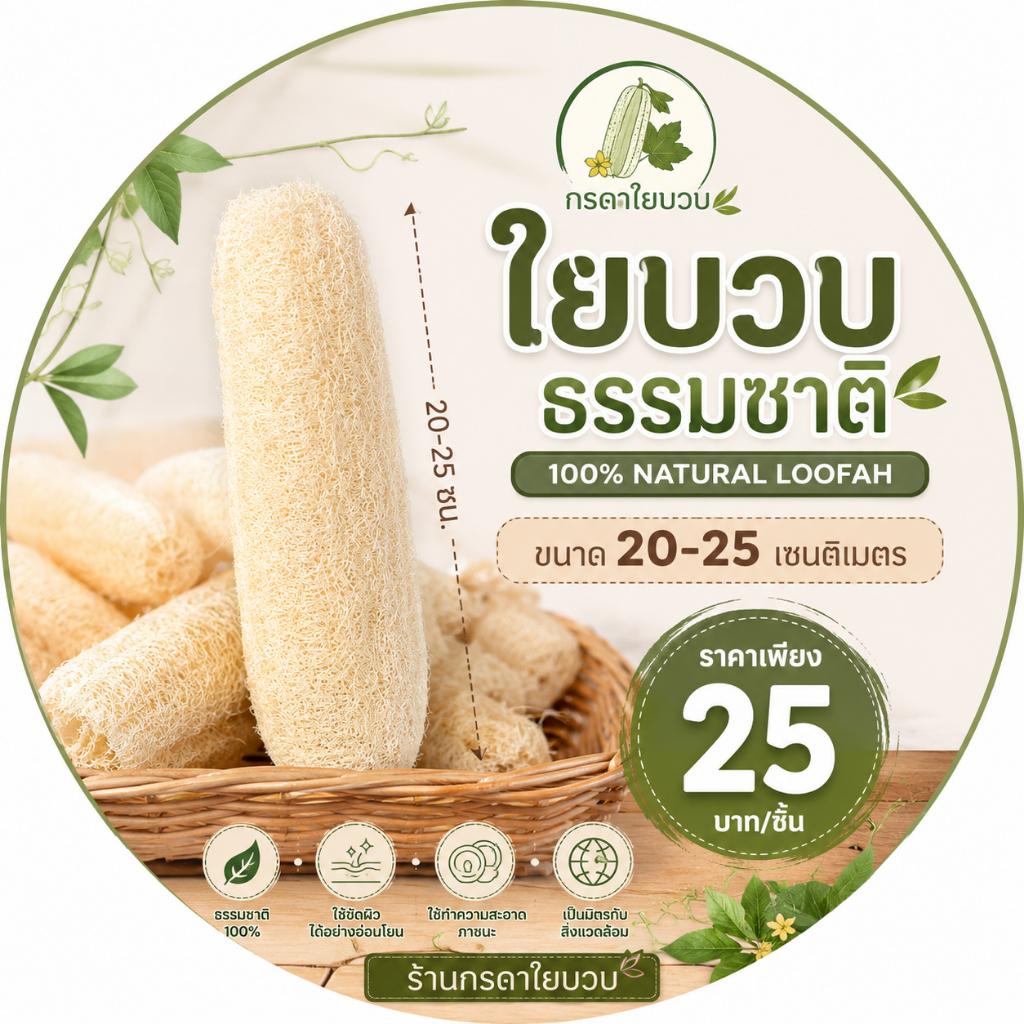 ใยบวบใยหนา ขนาด20-25 เซนติเมตร