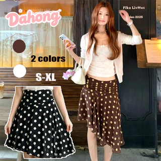 Dahong 99513 กระโปรงลายจุดเอวสูงทรงไม่สมมาตร ลายจุด สไตล์เกาหลี เข้าทรงพอดีตัว