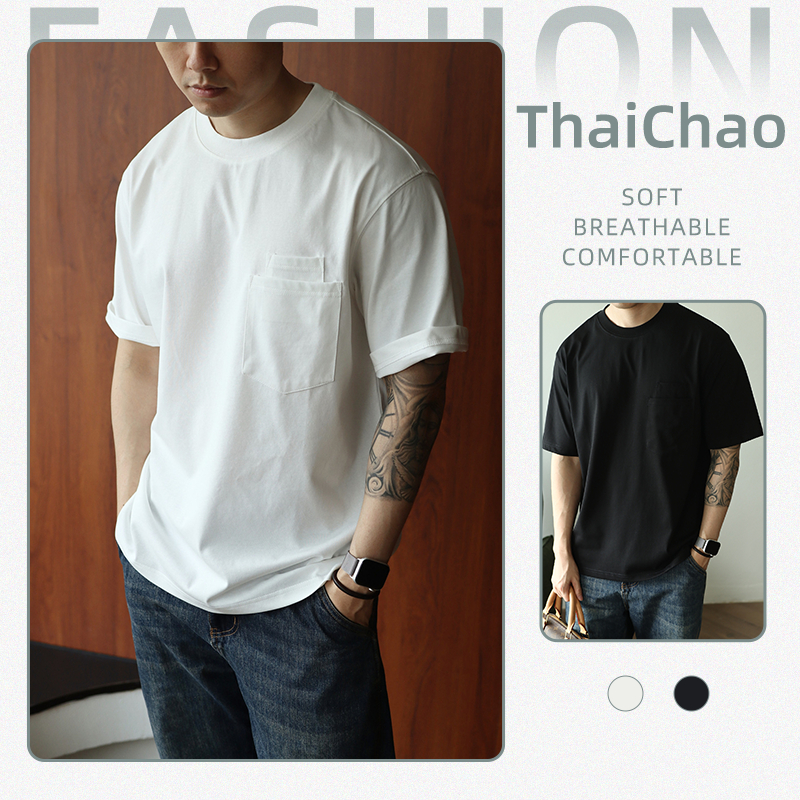 เสื้อยืดผู้ชาย ผ้าฝ้ายแท้ คอกลม แขนสั้น ทรงหลวมสบายใส่ สไตล์มินิมอล อเนกประสงค์