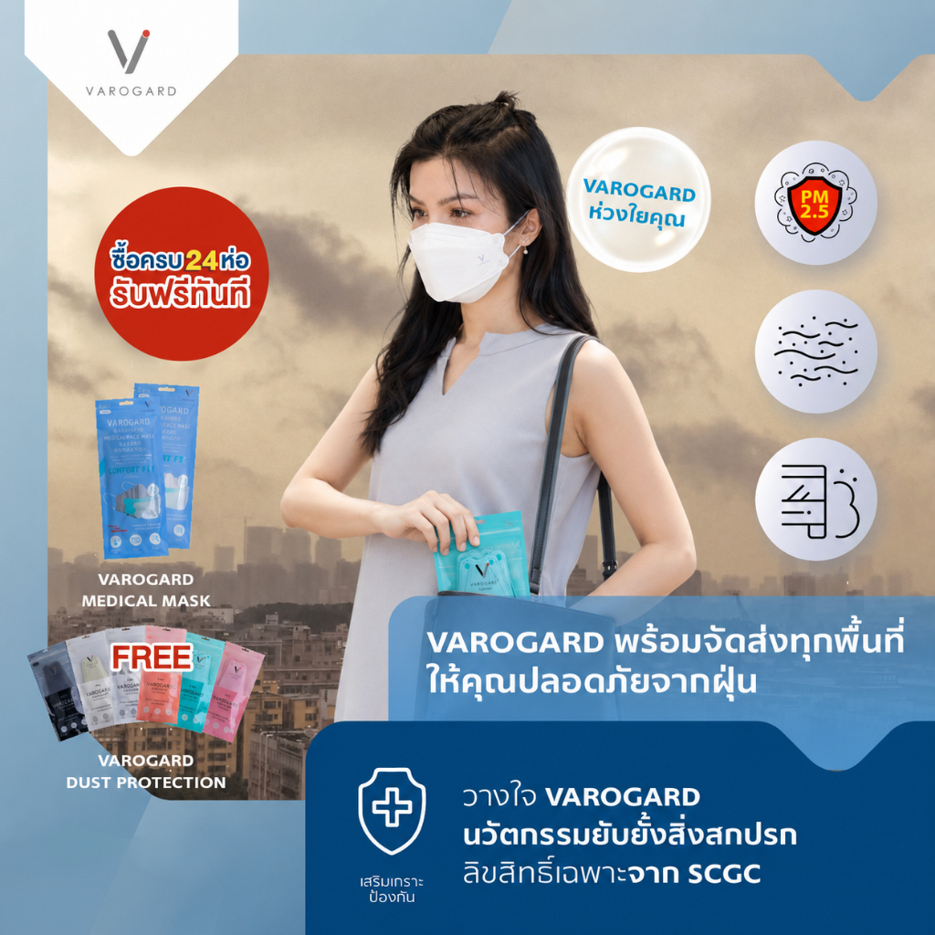 Varogard Mask หน้ากากอนามัย Anti-viral รุ่นComfor สีเทา/สีขาว5ชิ้น พร้อมส่ง EXP. 28/02/2572 (สต๊อกแป้ง) 24 แถม 1 ทันที!!