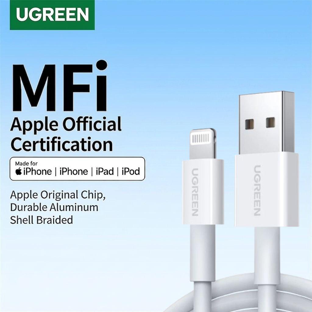 Ugreen สายชาร์จ MFi เป็น USBA- Lightning ชาร์จเร็ว 2.4A สําหรับ iPhone 14 13 12 11 8 iPhone 12 Pro iPhone 12 Pro Max