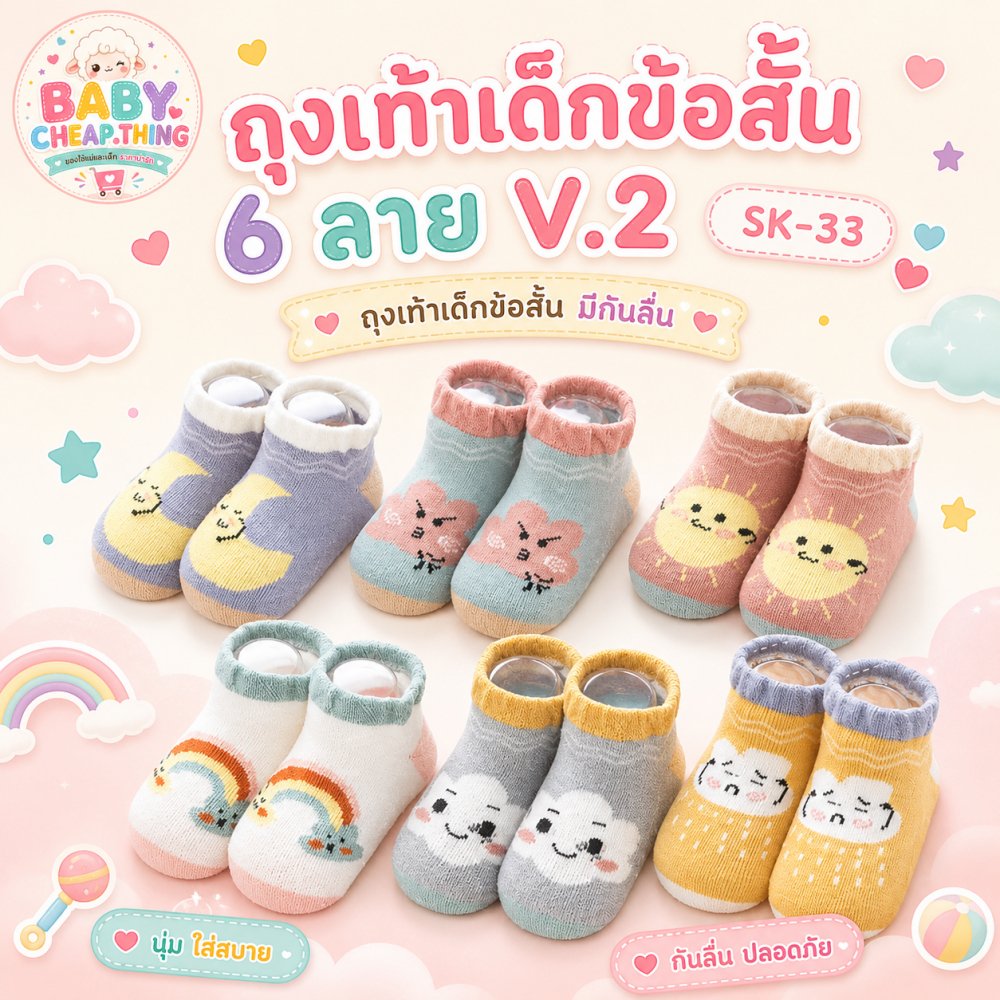 ถุงเท้าเด็ก (Sk33) - ถุงเท้าเด็กข้อสั้น 6 ลาย V.2