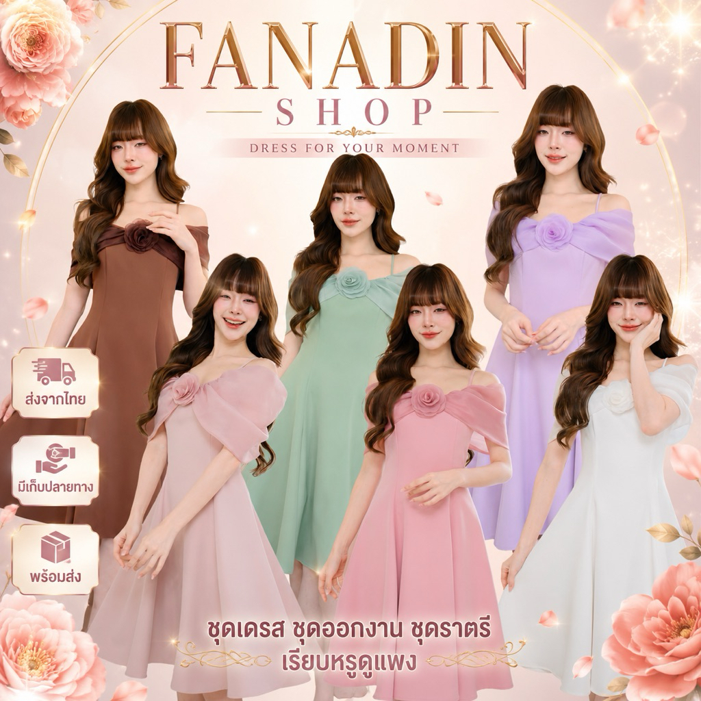 ชุดเดรส ชุดออกงาน ชุดราตรี FP076 เกรดพรีเมี่ยม เดรสสั้น สายเดี่ยว ปิดแขน