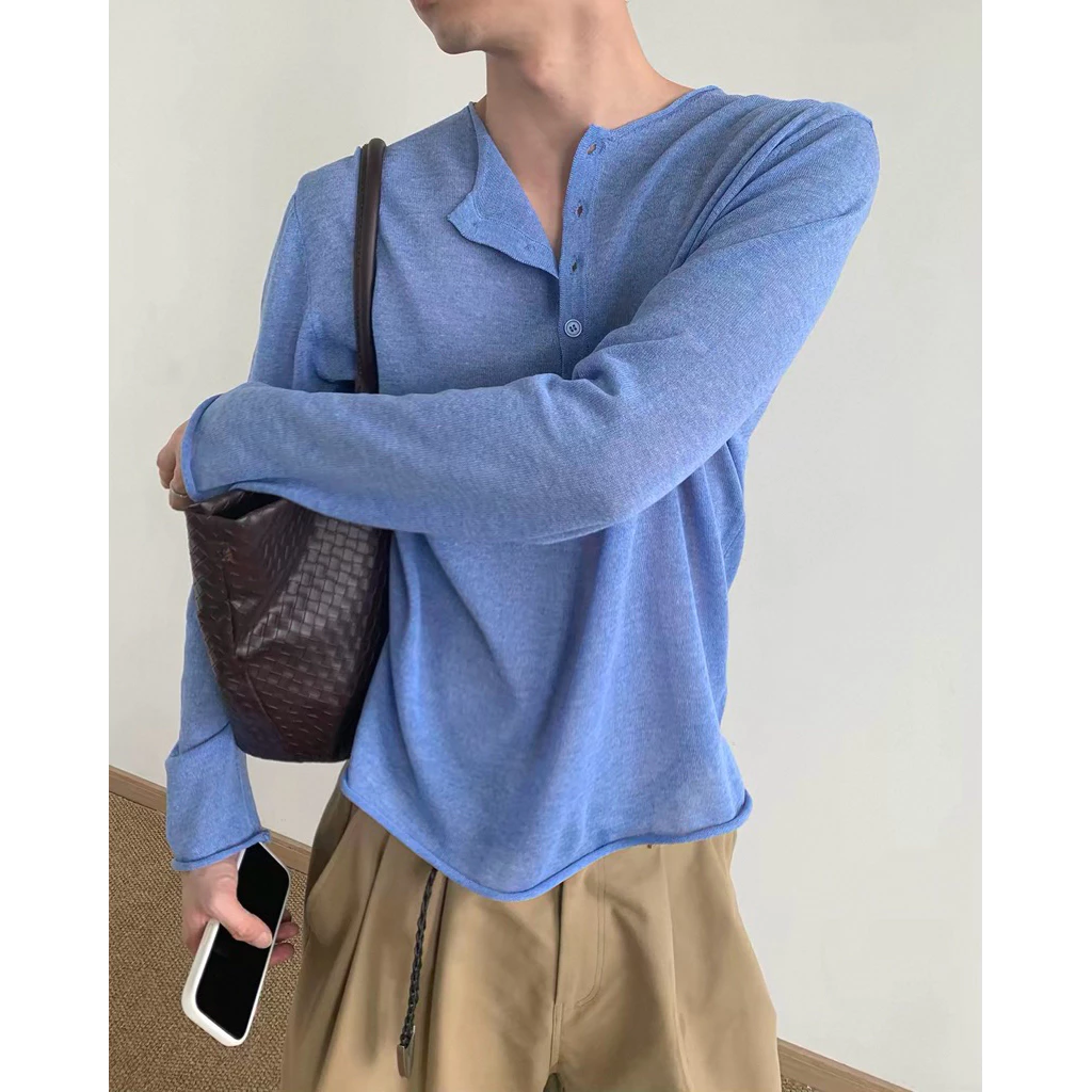 LAYNE KNIT HENLEY เสื้อไหมพรมถักบางแขนยาว A2