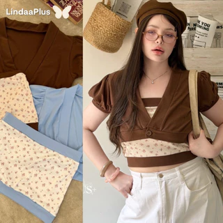 LindaaPlus-- เซ็ตเสื้อคลุม “𝗕𝗼𝗻𝗻𝗶𝗲” 🌸🍃 เกาะผ้ายืดลายไหมพรมสกรีนลายดอกไม้ + เสื้อคลุมครอปแขนตุ๊กตา งาน 2 ชิ้นแยกได้