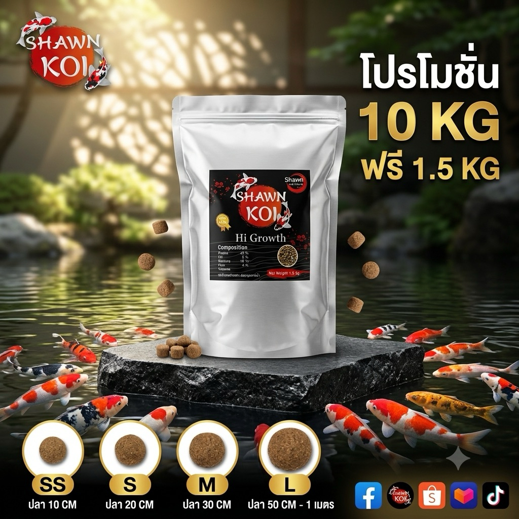 อาหารปลาคาร์ป10kgแถม1.5kg🥇น้ำไม่ขุ่น🏆สูตรเร่งล่ำ🥇อาหารปลาคราฟสูตรโปรตีนสูง42%