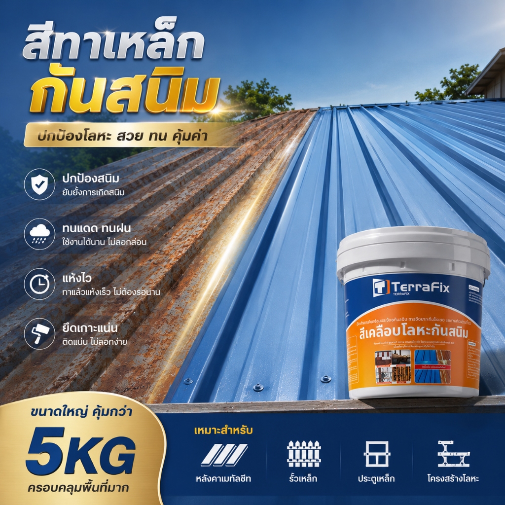 TerraFix สีกันสนิม 5KG/10kg/20kg กันสนิม ฟื้นฟูหลังคาเหล็กเก่า ให้เหมือนใหม่ ทนสภาพอากาศ สีทาเหล็ก สีทาเหล็กกันสนิม
