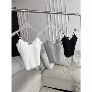 PT5816 เสื้อสายเดี่ยวแต่งขอบลูกไม้(มีฟองน้ำ) PROMTHONG