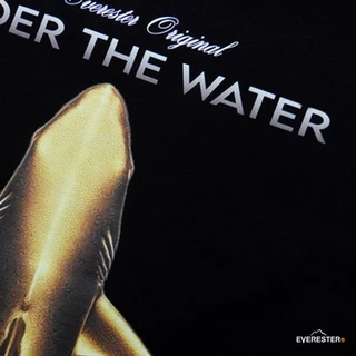 EVERESTER เสื้อยืด คอฟิต - แขนปีกนก วินเทจ Golden Shark Heavy Cotton เสื้อผู้ชาย Oversize สีดำ Wing