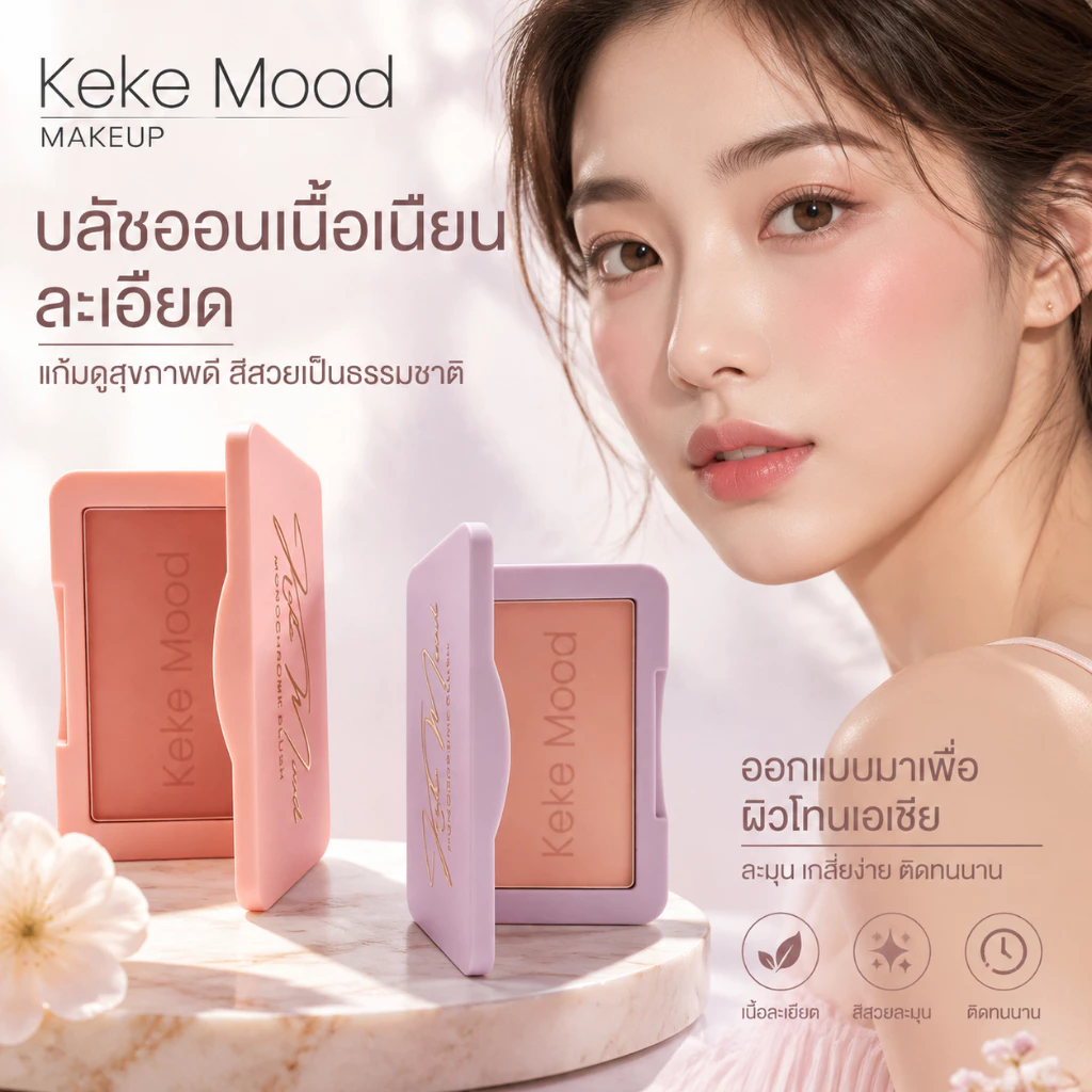 KEKE MOOD บลัชออนเนื้อน้ำนมแมตต์ เบลอผิว สีชัด ติดทน เกลี่ยง่าย บลัชออน+อายแชโดว์+คอนทัวร์ ลุคใสธรรมชาติ