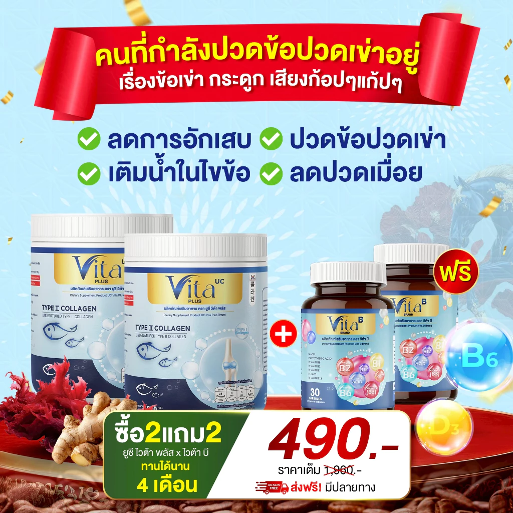 Vita Collagen 210 กรัม สูตรคอลลาเจน เข้มข้น หยุดปวด ป้องกันสูญเสีย [ Official MMC99_บริษัท ของแท้ ]