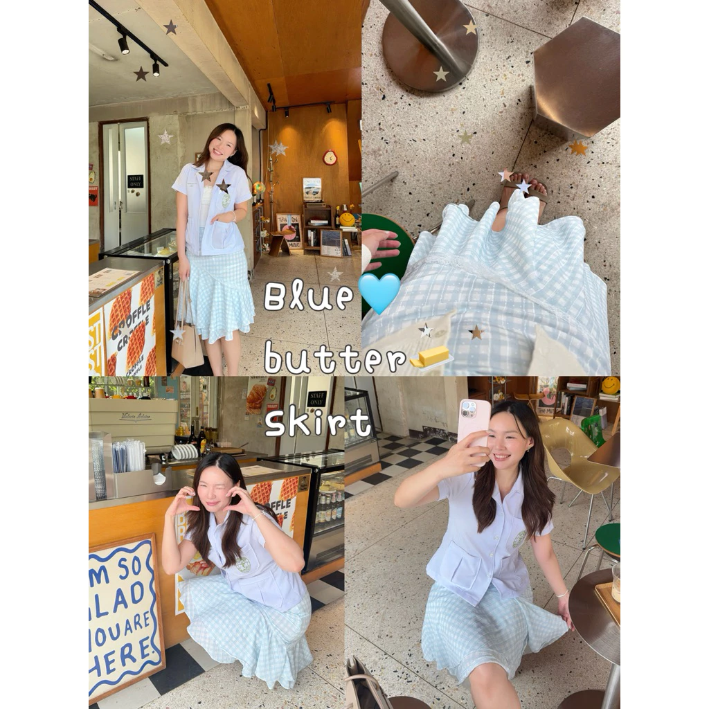 (สีเหลือง M พร้อมส่ง)Butter Skirt- กระโปรง med.dailydress ดีไซน์มินิมอล ผ้าชีฟองเลเยอร์ 2 ชั้นแต่งลูกไม้