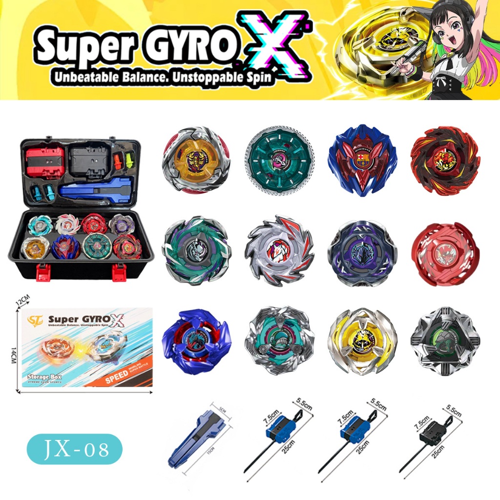 Super GYRO X ลูกข่างต่อสู้โลหะ Combo Top 8 ชิ้น หมุนแรง พร้อมกล่องเก็บ Battle Top ของเล่นเด็กผู้ชาย ของขวัญเด็ก พร้อมส่ง