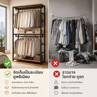 Sonder ราวแขวนผ้า หลายชั้น โครงเหล็ก รับน้หนัก300kg ประกอบง่าย มั่นคง ร้านค้า/บ้าน/คอนโด ดีไซน์เรียบหรู พื้นที่จุใจ