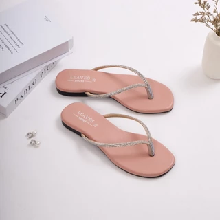 LEAVESSHOES รองเท้าแฟชั่นผู้หญิง แตะสวมพื้นนุ่ม รุ่น หนีบเพชร WINTER สีนู้ด ขาว ดำ นู้ดชมพู บลอนด์ ไซส์ 36-44