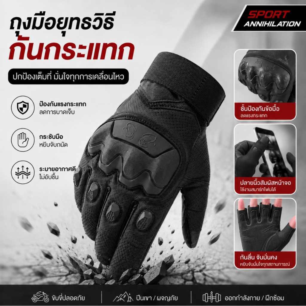 🔥【ขายดี】ถุงมือยุทธวิธี กันลม ทนไฟ ทนการสึกหรอ กันกระแทก สำหรับขี่บิ๊กไบค์ มอเตอร์ไซค์ กลางแจ้ง