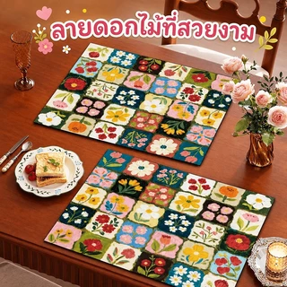 แผ่นดูดซับน้ํา แผ่นรองจาน กันลื่น แบบแห้งเร็ว คุณภาพสูง ลายดอกไม้สไตล์วินเทจ 30x40cm