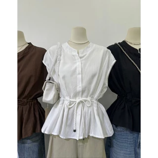 # M1913 — Blouse สไตล์มินิมอลสุดหรู ดีเทลคอปกตั้งเล็ก ๆ ทรงหลวมสบาย