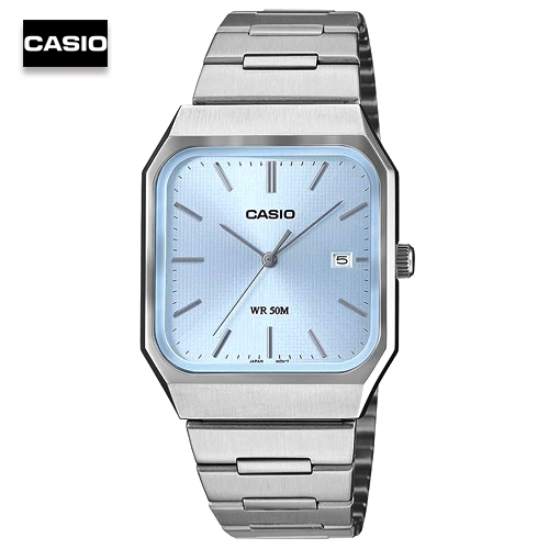 นาฬิกาข้อมือผู้ชายคาสิโอ Casio สายสแตนเลส หน้าปัดสีฟ้า รุ่น MTP-B185D-2A2VDF, MTP-B185D-2A2, MTP-B18