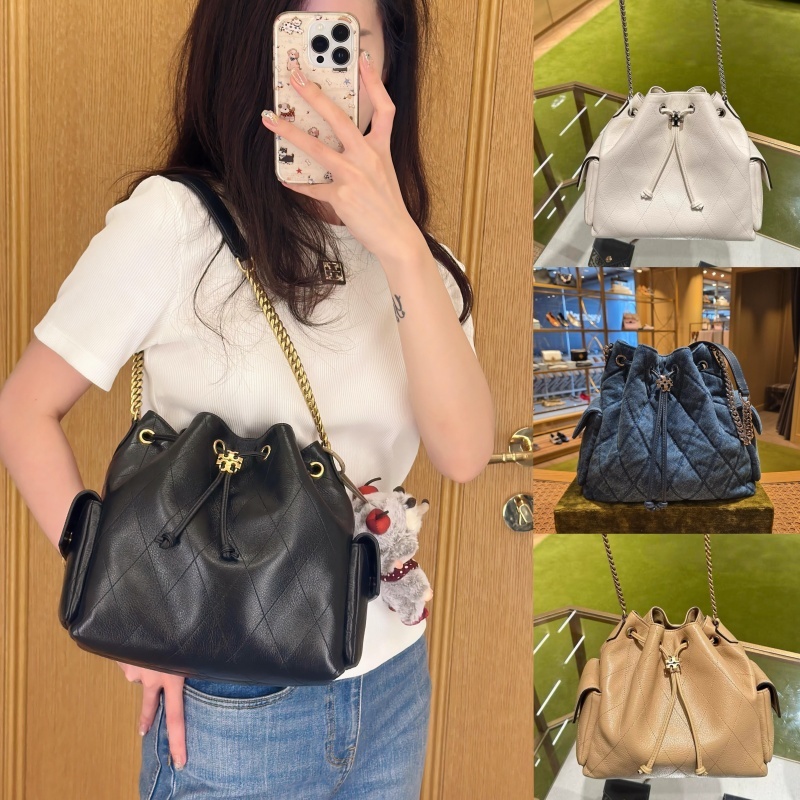 แท้ % Tory Burch Charlie New style Shoulder bag ดีไซน์ควิลท์ กระเป๋าสะพายข้างแบบปิดด้วยเชือกรูด