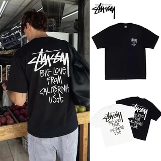 Stussy BIG LOVE TEEพิมพ์ตัวอักษร Los Angeles เสื้อยืดแขนสั้นคอกลมลายดอกไม้สไตล์เดียวกันสำหรับผู้ชายและผู้หญิ