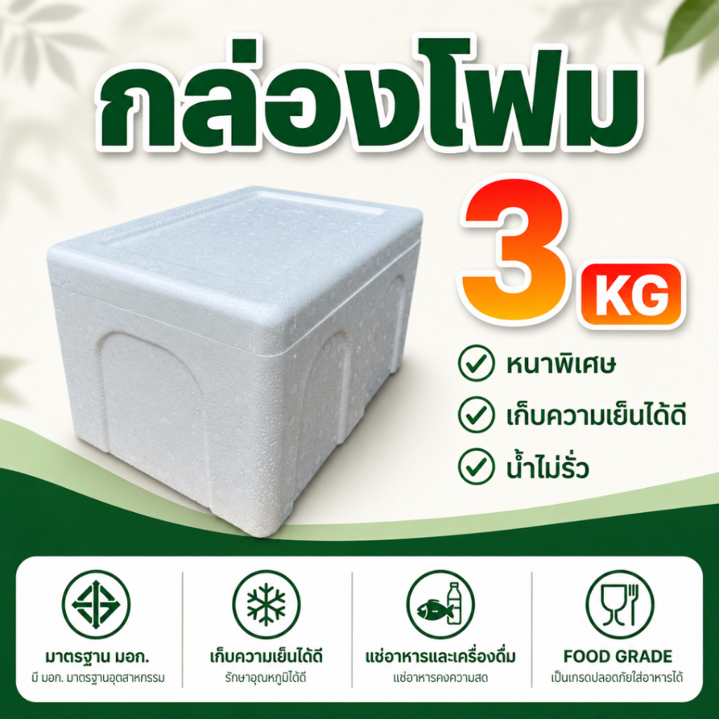 กล่องโฟม จุได้ 3 กิโลกรัม หนาพิเศษ กล่องเก็บความเย็นไซส์มินิ ลังโฟมเนื้อละเอียด หนา 18.7 มิลลิเมตร
