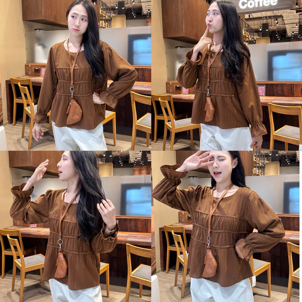 เสื้อแขนยาวแต่งเส้นอกดีไซน์เรียบง่ายสาวอวบใส่ได้