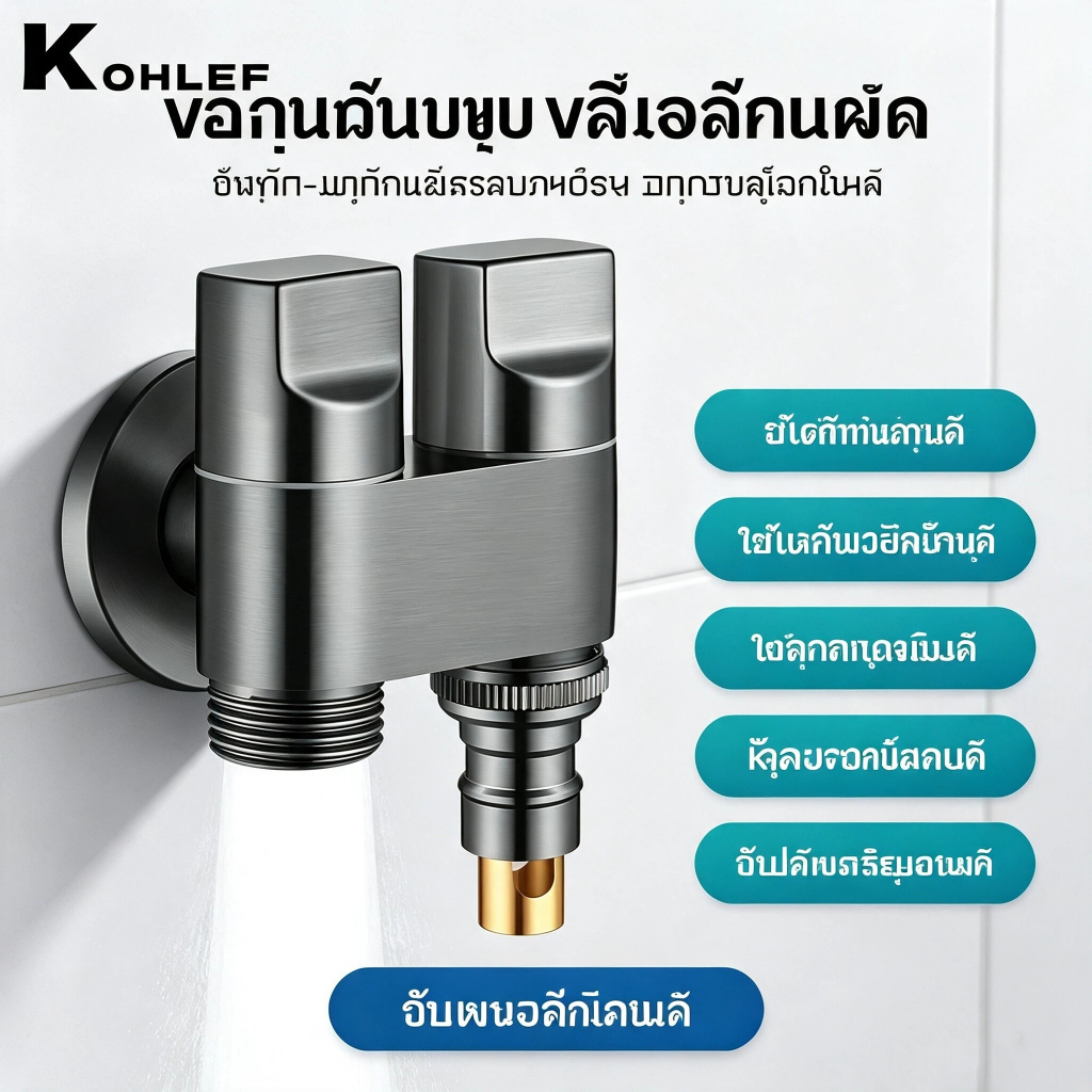 หัวน้ำคู่สำหรับเครื่องซักผ้า วาล์วหยุดน้ำอัตโนมัติ เข้า1 ออก2 เฉพาะใช้งาน
