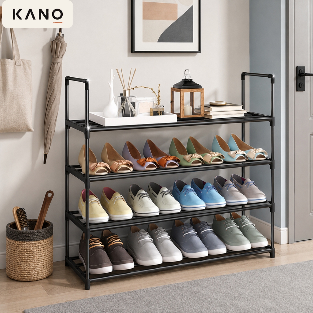 KANO ชั้นวางรองเท้า โครงเหล็กคาร์บอน โครงเหล็ก 41-86cm ชั้นวางรองเท้าแบบโครงเหล็ก ปรับขนาดเองได้