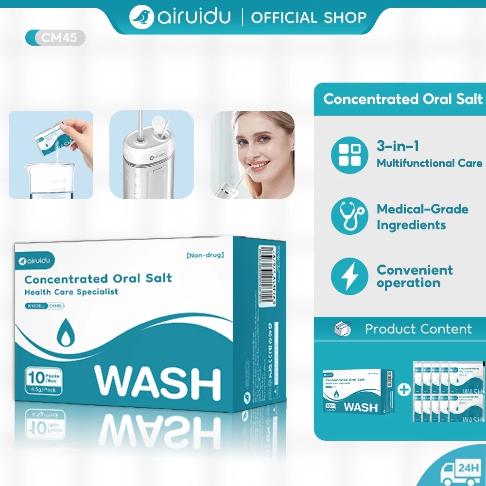 Airuidu CM45 Concentrated Oral Salt น้ำยาบ้วนปากเกลือทางการแพทย์ โซเดียมคลอไรด์บริสุทธิ์สูง สูตรฆ่าเชื้อ 4.5 กรัม 10 ซอง