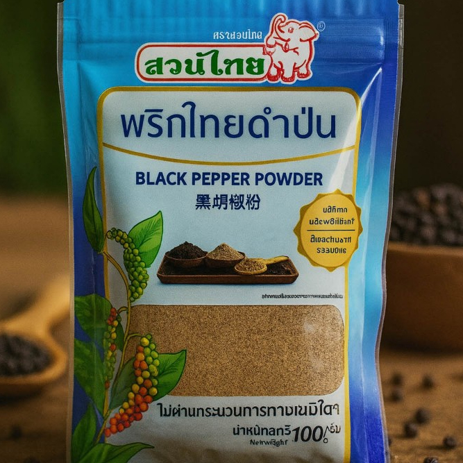 พริกไทยดำป่นแท้ตราสวนไทย100กรัม
