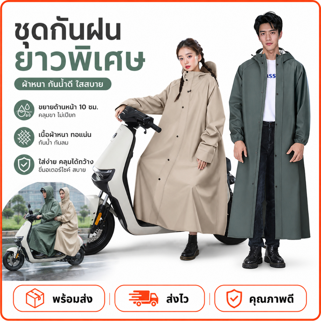 เสื้อกันฝน pole มีฮู้ด กันฝน Verity  การป้องกันร่างกายเต็มรูปแบบ  เสื้อกันฝนแฟชั่น เนื้อผ้าใส่สบายทน