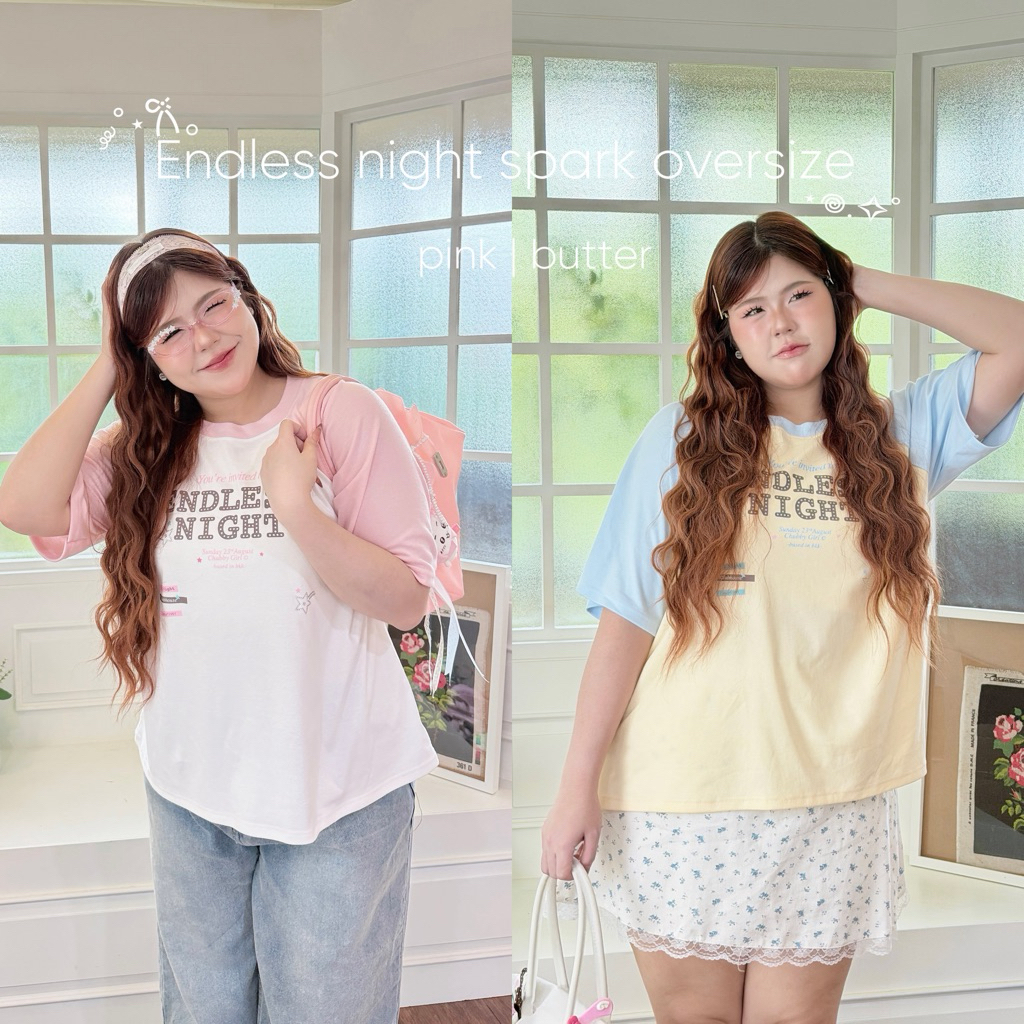Chubbygirlbkk-Endless night spark oversize⋆💖౨ৎ˚⟡˖ ࣪เสื้อโอเวอร์ไซส์สกรีน รีดเพชร สาวอวบอก60 น่ารัก ใส่สบาย