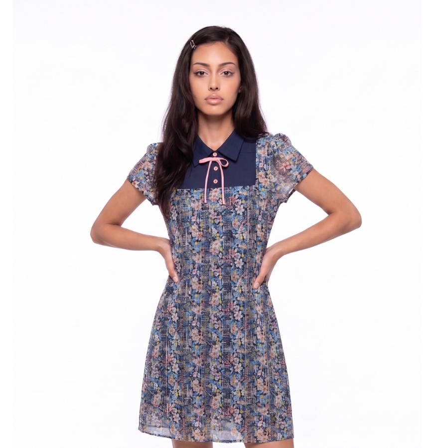 AMILA Dress AM-D1426 แฟนซีเลซ+เข็มกลัด แขนสั้น IGPU26-7 PCE1426