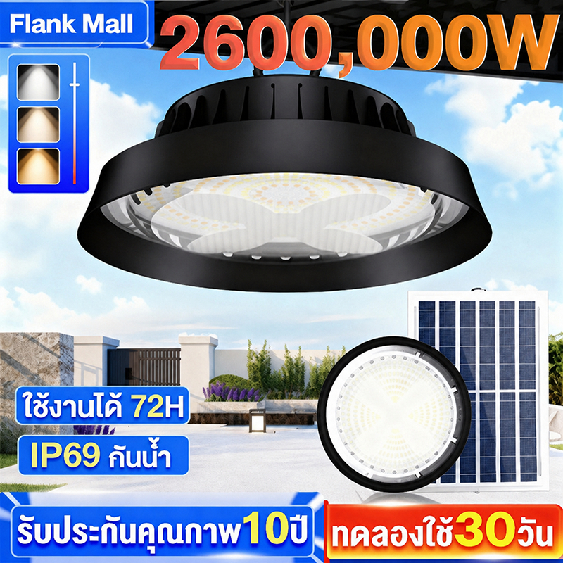 【เปลี่ยนฟรี 30ปี】26000000W ไฟโซล่าเซลล์ ไฟโซล่าเซลล์ติดเพดาน Solar light แสงสีขาว/เหลือง/อุ่น เปิดปิดอัตโนมัติ