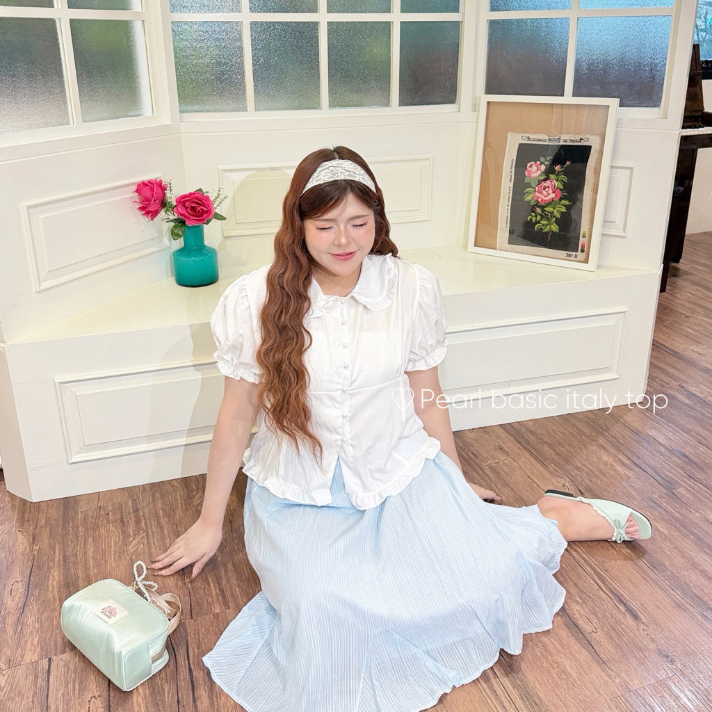Chubbygirlbkk-Pearl basic italy top🤍”เสื้อไหมเกาหลี กระดุมมุข คอบัว แมชง่าย ใส่สบาย สาวอวบ”