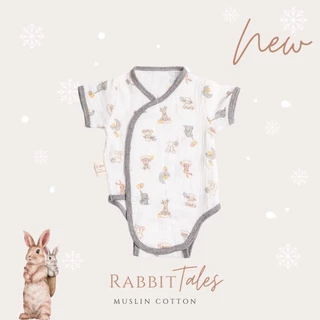 Cali บอดี้สูทขาเว้า ผ้าดูด เด็กอ่อน 0-3 เดือน ผ้ามัสลินทอ สไตล์เกาหลี *Rabbit tale *ป้าย Cali Baby