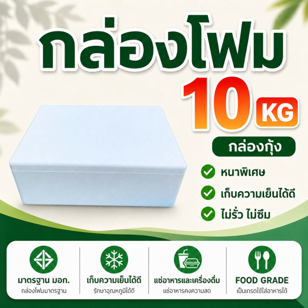กล่องโฟม 10 กิโลกรัม ทรงแบน กล่องกุ้ง กล่องโฟมเก็บความเย็น (39x54x20 cm) ส่งไว