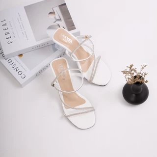 LEAVESSHOES รองเท้าส้นสูงผู้หญิงแฟชั่น ส้นแก้ว ส้นสูงสายเพชร ส้นสูง 2.5 นิ้ว สายใสคริสตัลระยิบระยับ ออกงาน รุ่น Mica