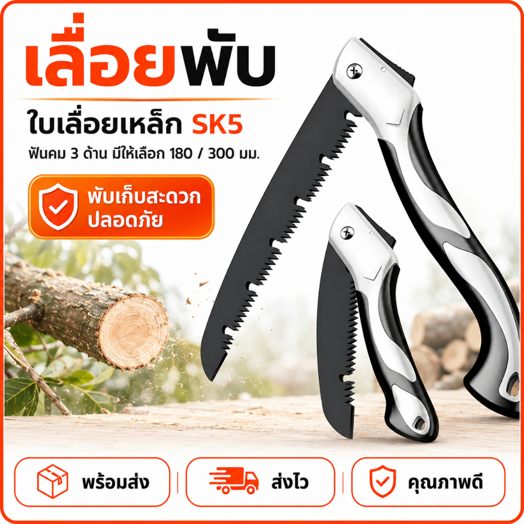 เลื่อยพับ เลื่อยพับได้ เลื่อยหางหนู เลื่อยตัดกิ่ง เลื่อยไม้ มีระบบเซฟตี้ ไม่เป็นสนิม