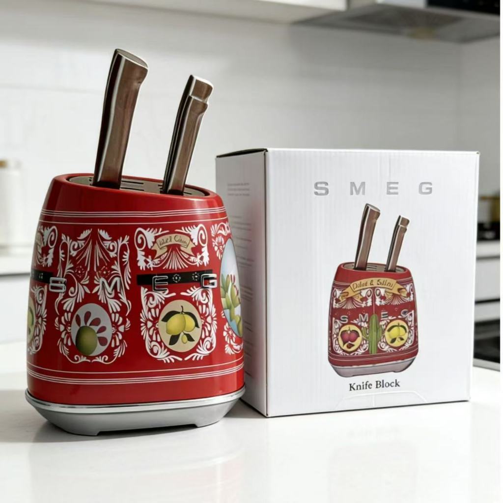 เซ็ตมีด SMEG สุดมินิมอล มีด 6 เล่มพร้อมที่เสียบส SMEG Vintage Knife Holder 6-piece เซ็ตมีด สุดมินิมอล-สีขาว-สีดำ