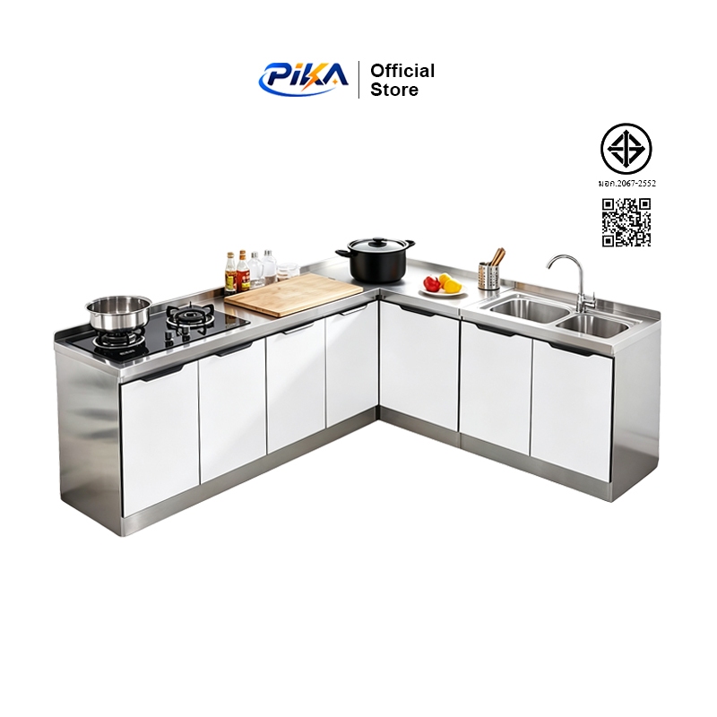PIKA เคาน์เตอร์ครัวสแตนเลส 304 ตู้ซิงค์ล้างจานพร้อมตู้เก็บของ ขนาด 80/100/160 ซม. แข็งแรง ทนสนิม ทำความสะอาดง่าย