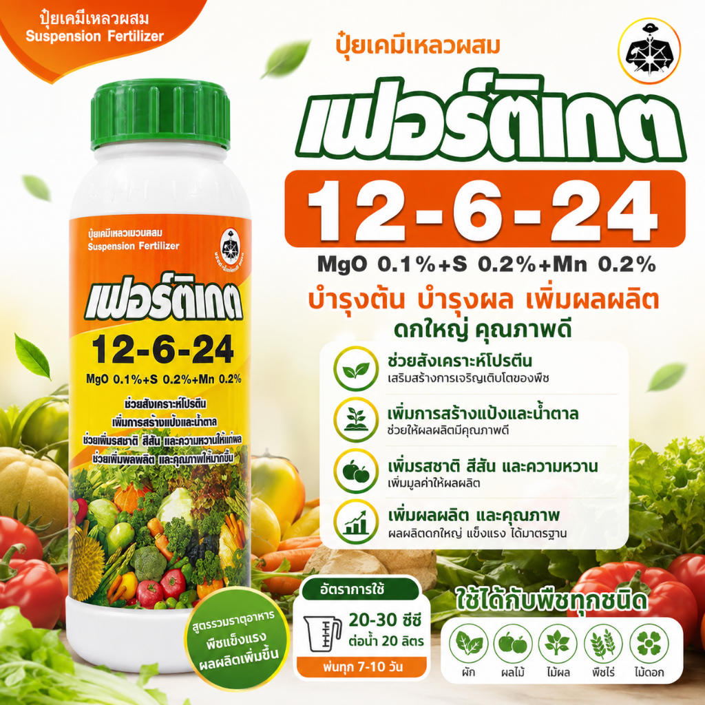 เฟอร์ติเกต12-6-24 บำรุงต้น บำรุงผล ปุ๋ยกัปตัน ปุ๋ยเหลวทางใบ
