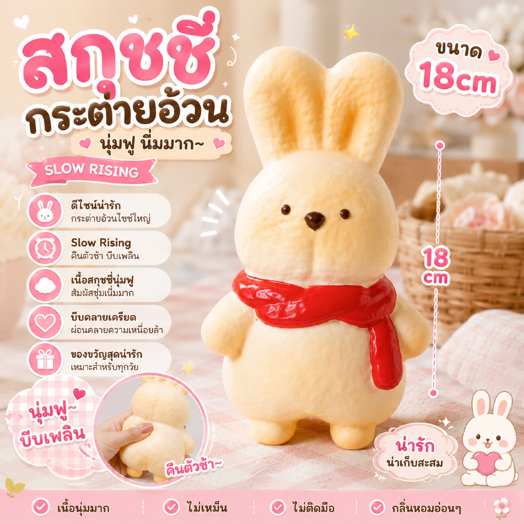 พร้อมส่งจากไทย สกุชชี่กระต่ายอ้วน XL Slow Rising นุ่มฟู บีบหนึบ คืนตัวช้า ของเล่นคลายเครียด เนื้อสัมผัสนุ่มพิเศษ